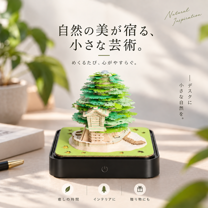 緑の木の家 3Dペーパーアート卓上カレンダー MikiNote™