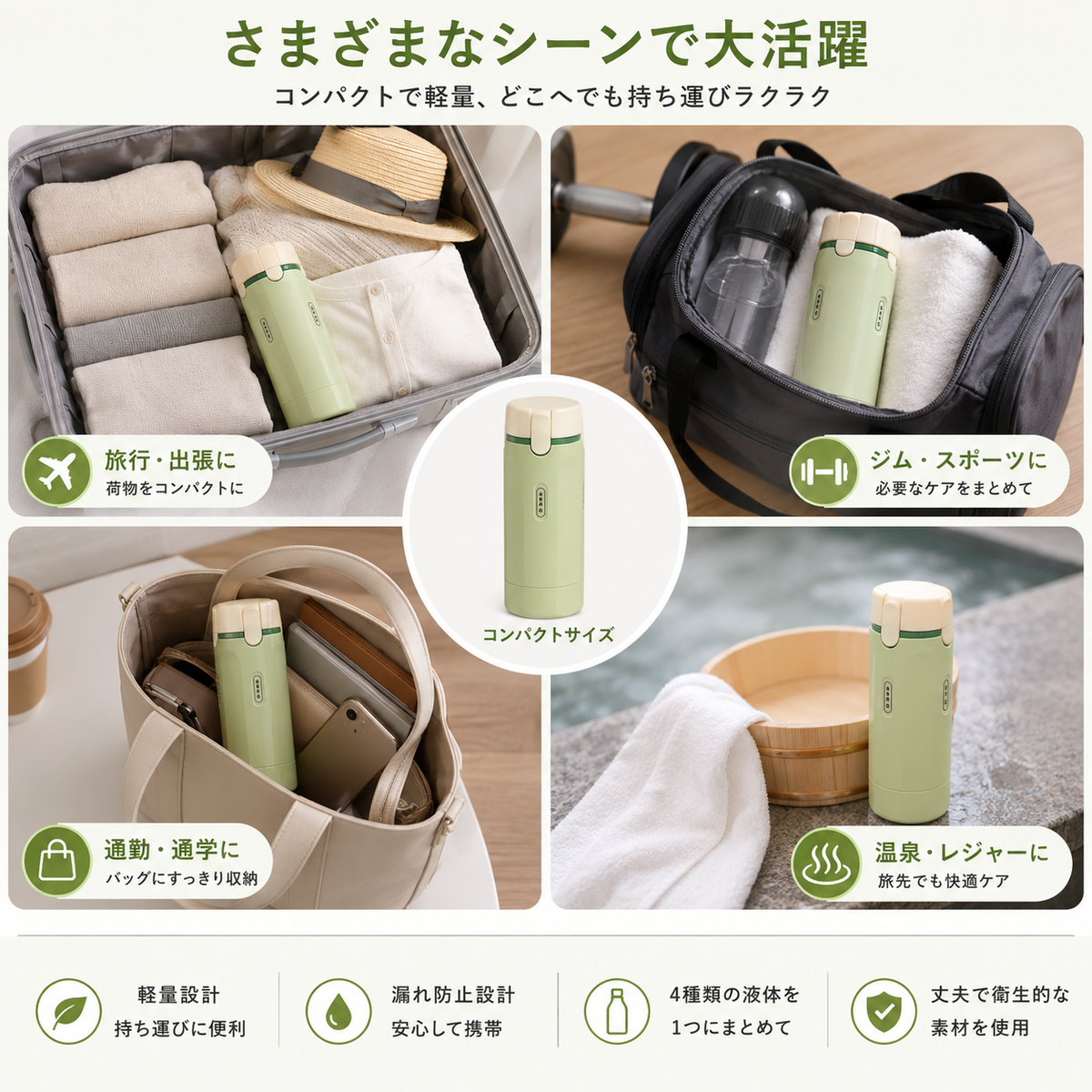 QuadPour™ 4in1液もれ防止トラベルボトル